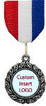 Red White Blue Drape Ribbon on Small Silver Medallion